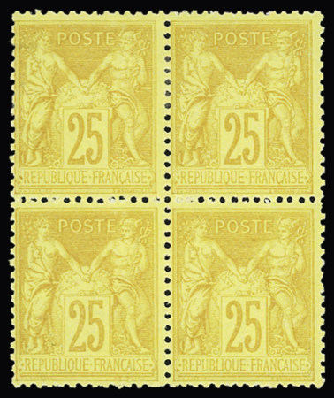 N°92 25c bistre sur jaune en bloc de 4, neuf *, paire