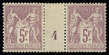 N° 95 5F violet s. lilas en paire millésime 4, TTB,