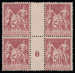 N° 104 50c rose Type I en bloc de 4 millésime 0,