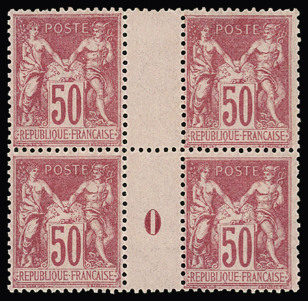 N° 104 50c rose Type I en bloc de 4 millésime 0,