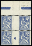 N° 118 25c bleu en bloc de 4 hdf millésime 0, très