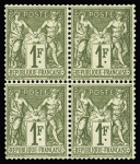 N° 72 1F bronze Type I, en bloc de 4, neuf sans charnière,