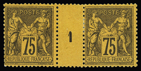 N° 99 75c violet s. jaune Type II en paire millésime