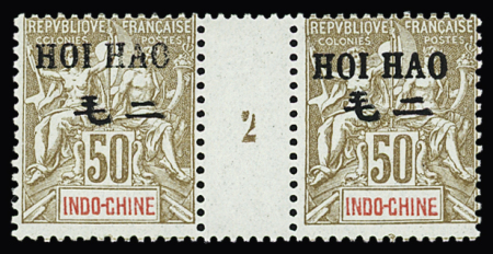 N° 28 50c bistre s. azuré en paire millésime 2,