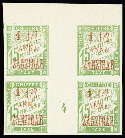 TAXE N° 3a 1 1/2 s. 15c vert NON DENTELE en bloc de