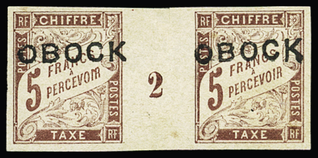 TAXE N° 18 5F brun en paire millésime 2, adhérences,