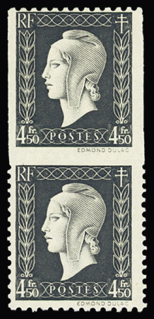 N° 696a  4f 50 gris foncé, variété dentelé tenant