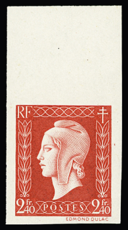 N° 693a 2 f. 40 rouge, non dentelé avec bdf, très