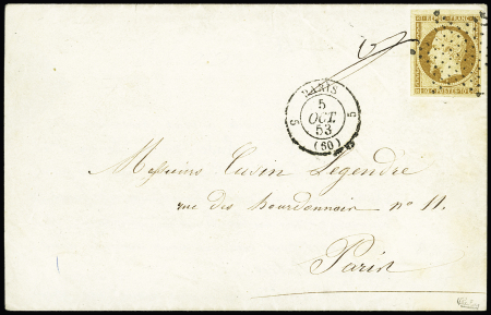 N° 9a 10c bistre-brun OBL étoile muette + T15 "5