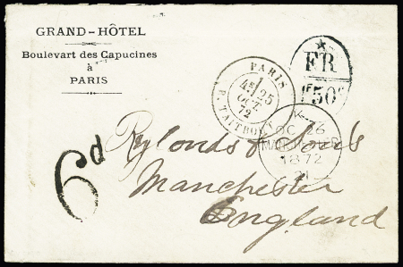 Lettre avec cad "Paris R Taitbout" (25 oct 1972) pour