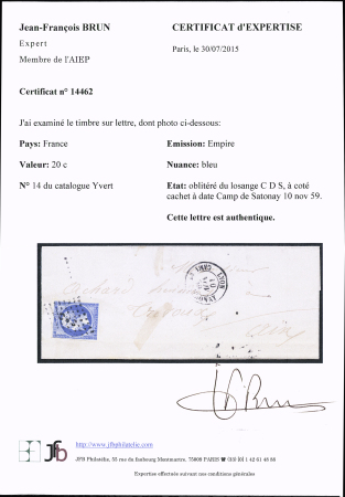 N° 14 (ld) obl. losange CDS sur lettre du Camp de