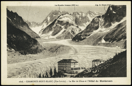 CPA "la mer de glace" avec paire de 5c Semeuse obl.
