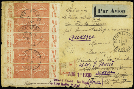 1930 Vol Le Havre - New York par "L'Ile de France":