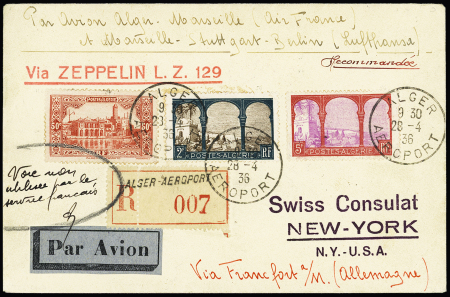 1936 Vol Zeppelin LZ 129 d'Alger pour New York, recommandé