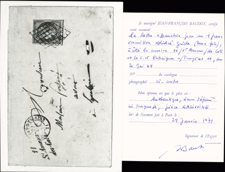 N°7 1 franc Vermillon, bien margé, oblitéré par deux