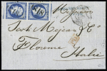 N° 14A 20c bleu en paire (1 ex. touché) obl. cachet