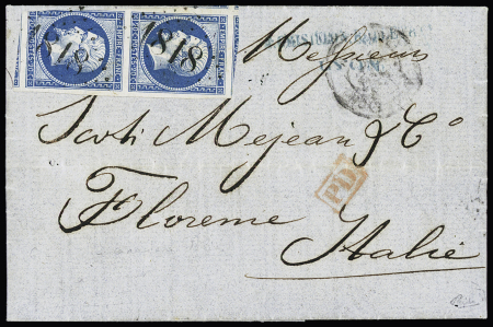 N° 14A 20c bleu en paire (1 ex. touché) obl. cachet
