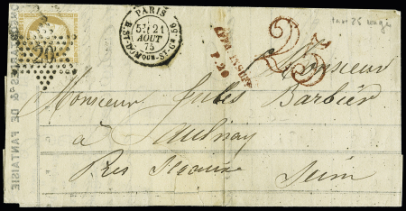 N°55 sur lettre de Paris 1875 pour Sceaux avec griffe