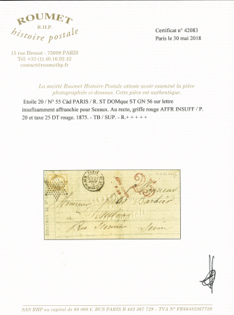 N°55 sur lettre de Paris 1875 pour Sceaux avec griffe