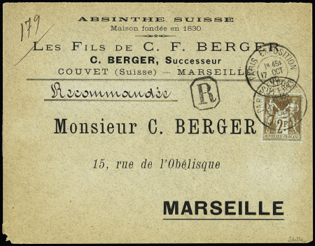 N° 102 SEUL sur lettre recommandée de Paris Exposition
