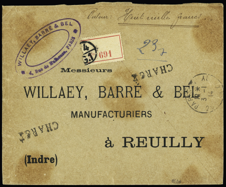 N° 105 2F bistre s. azuré SEUL sur lettre chargée