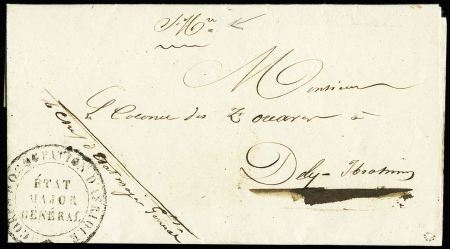 Lettre en franchise d'Alger (7 nov 1836) avec cach