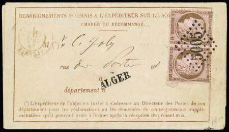 N°54 en paire OBL GC 5005 (Alger) sur avis rose de