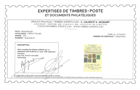 N° 22 à 27 +n° 14 obl. 20 mars 1896 sur feuillet