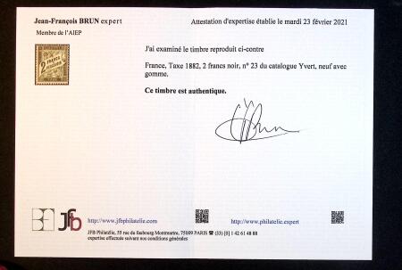 N°23 2F noir, TB, R. Cert. JF.Brun