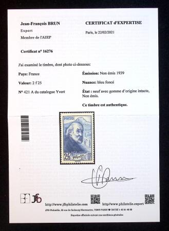 N° 421A 2F25 Cézanne bleu foncé, neuf sans charnière,
