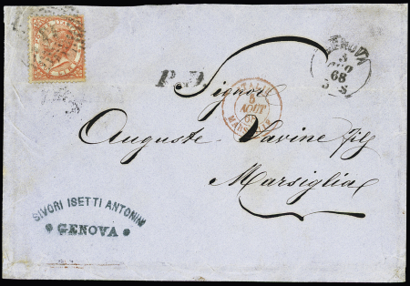 1868 Envelope to Marseille franked by 1863-77 2L red