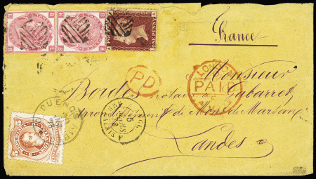 1873 Mixed franking envelope to France franked by Argentina