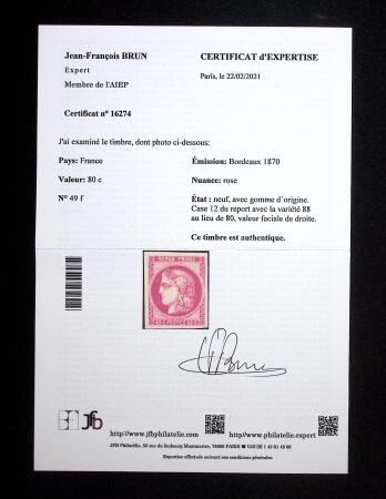 N°49f variété 88 au lieu de 80, très frais, TTB,
