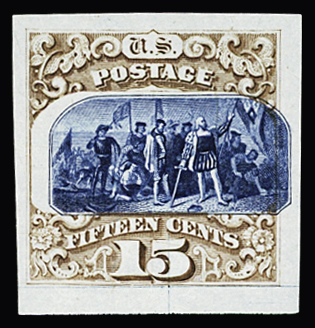 1875 Landing of Columbus 15c brown and blue, type III,