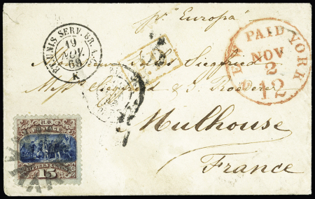 1869 Landing of Columbus 15c brown and blue, type I,
