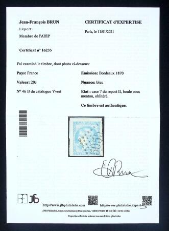 N° 46B 20c bleu Report II, variété "boule sous le