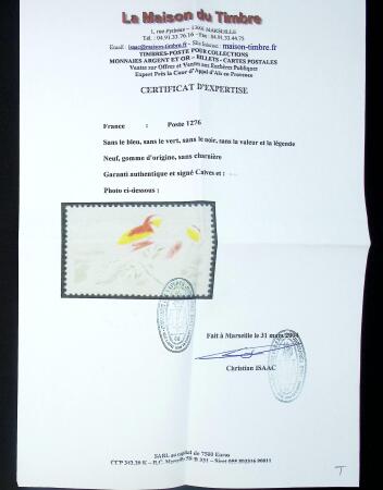 N°1276 0,50 Guêpiers, variété sans le bleu, le