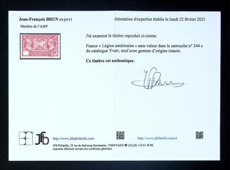 N° 244b 90c Légion américaine, variété sans valeur,
