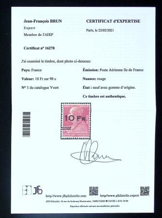 N° 3 10F sur 90c Berthelot, bien centré, neuf sans
