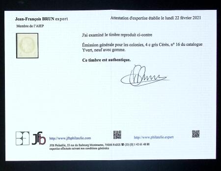 N° 16 4c gris, quasi neuf sans charnière, TTB, RR.