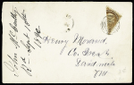1870-90 6c Yellowish brown, BISECTED to make 3c, tied