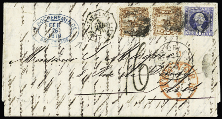 1869 6c Blue and pair of 2c brown tied cork cancels