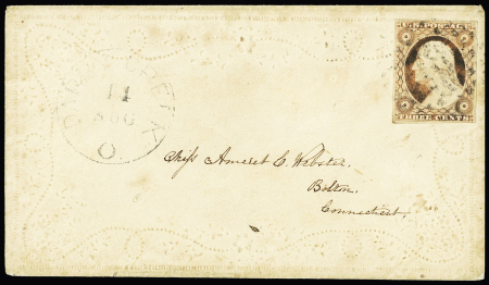 1851 3c Dull red with good margins cancelled barred