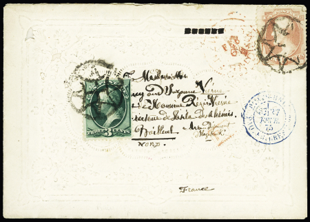 1870-71 3c Green and 6c rose tied by mute "star" pmk