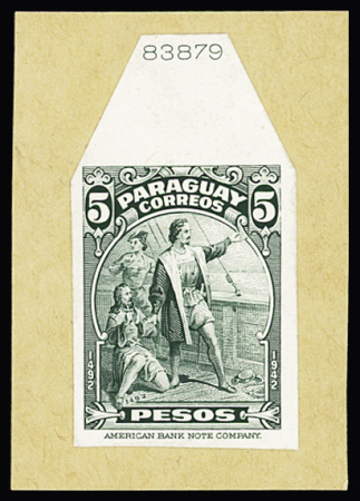 1893 Columbian Issue proofs, five items on Manila cards,