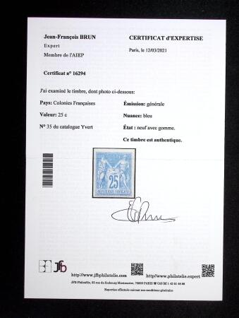 N° 35 25c bleu, quasi **, trace invisible, TTB, R.