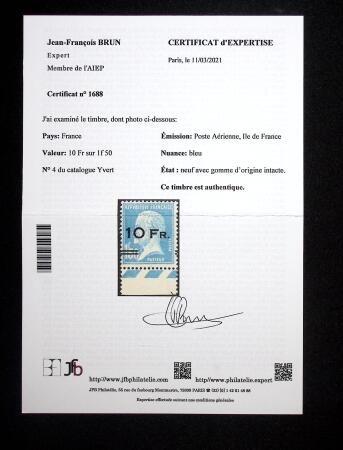 N° 4 10F sur 1F50 Pasteur, bdf, bon centrage, très