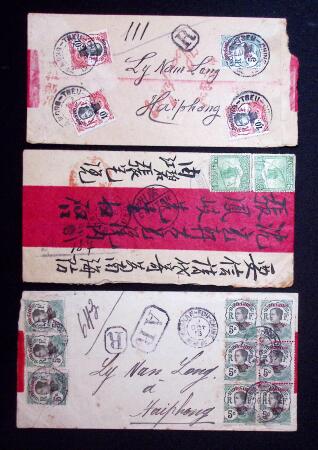 1916-17, Three registered Red-Band covers to Haiphong/Tonkin,
