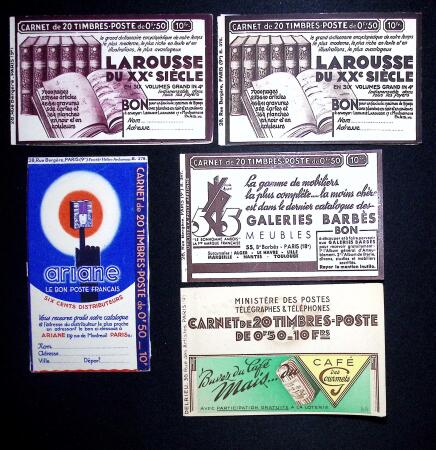 Lot de 5 carnets : n°283-C 44 (S341 - timbres collés,