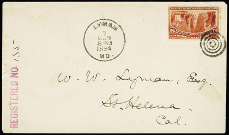 1893 Columbian Exposition Issue: $1 salmon tied by